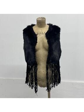Vintage Black Y2K Rabbit Fur Fringe Statement Vest